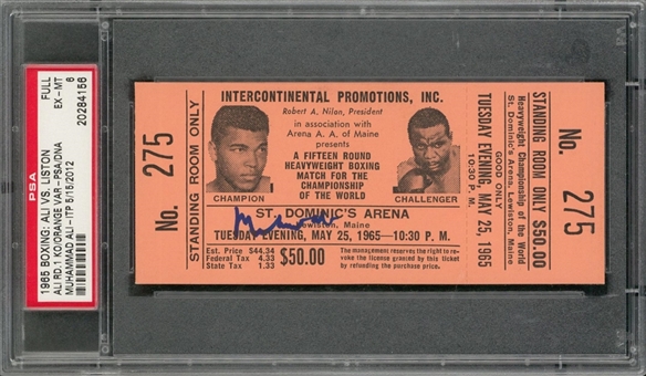 Muhammad Ali Signed 1965 Ali V. Liston Full Ticket (PSA/DNA EX-MT 6)
